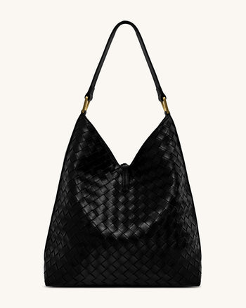 Aria Schultertasche mit gewebter Textur - Schwarz