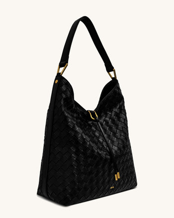 Aria Schultertasche mit gewebter Textur - Schwarz
