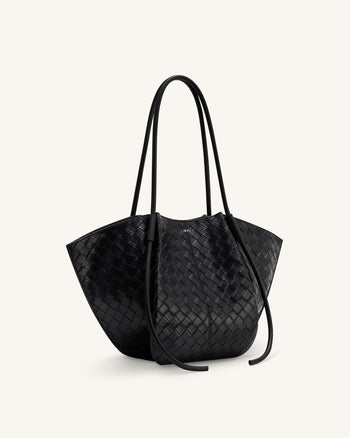 Nala Große Tote Bag mit Webtextur - Schwarz
