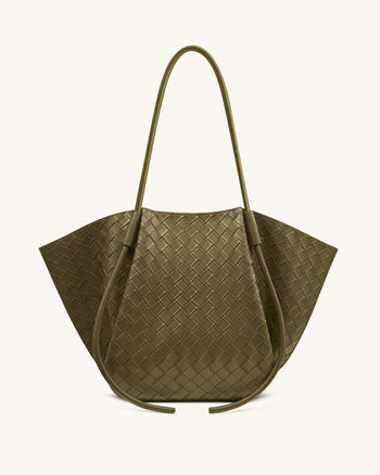 Nala Große Tote Bag mit Webtextur - Olivgrün