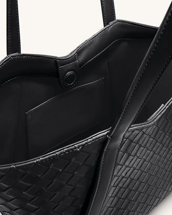 Kiana Große Tragetasche mit Flechtstruktur – Schwarz