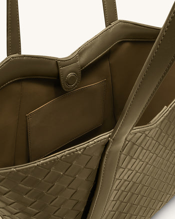 Kiana Große Tragetasche mit Flechtstruktur – Dunkeloliv