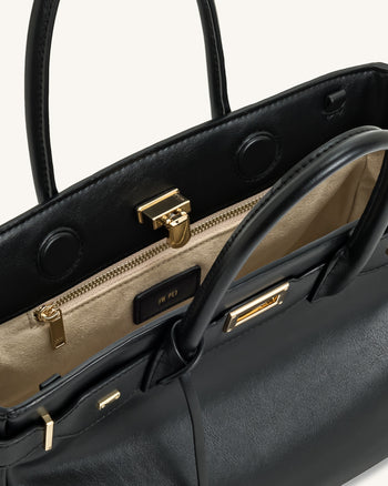 Ziva Tote-Bag mit Metallschloss-Dekor – Schwarz