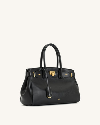 Ziva Tote-Bag mit Metallschloss-Dekor – Schwarz