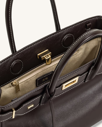 Ziva Tote-Bag mit Metallschloss-Dekor – Dunkelbraun