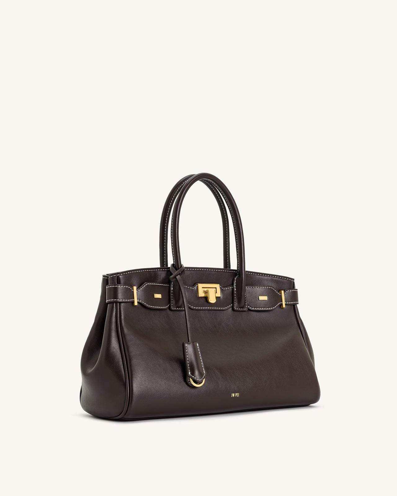 Ziva Tote-Bag mit Metallschloss-Dekor – Dunkelbraun