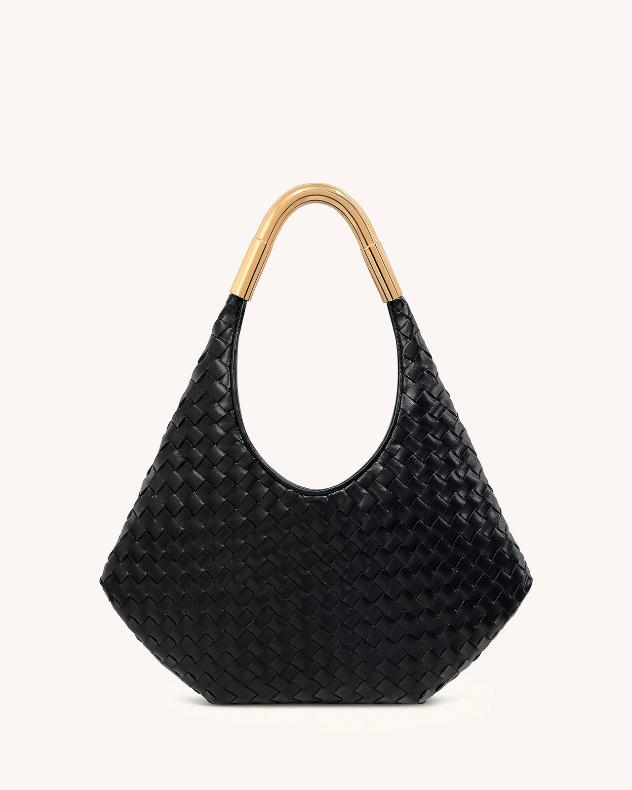 Olivia Handgeflochtene Hobo-Tasche mit Metallgriff – Schwarz