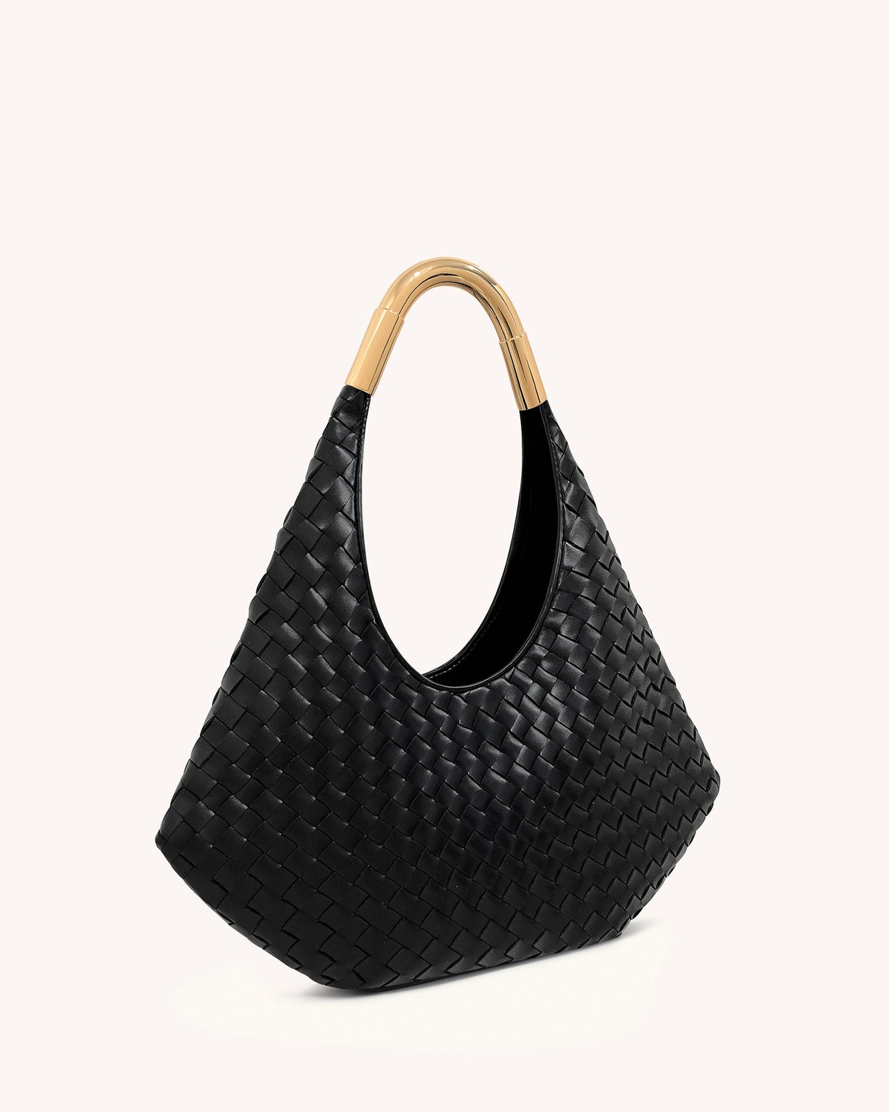 Olivia Handgeflochtene Hobo-Tasche mit Metallgriff – Schwarz