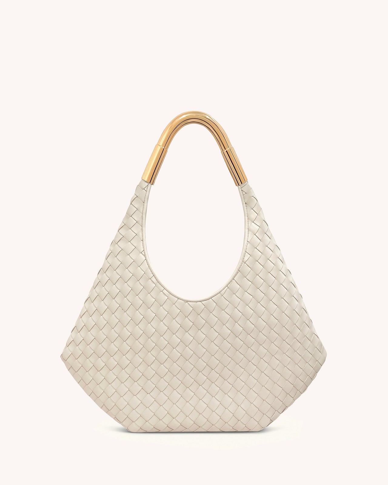 Olivia Handgeflochtene Hobo-Tasche mit Metallgriff – Weiß