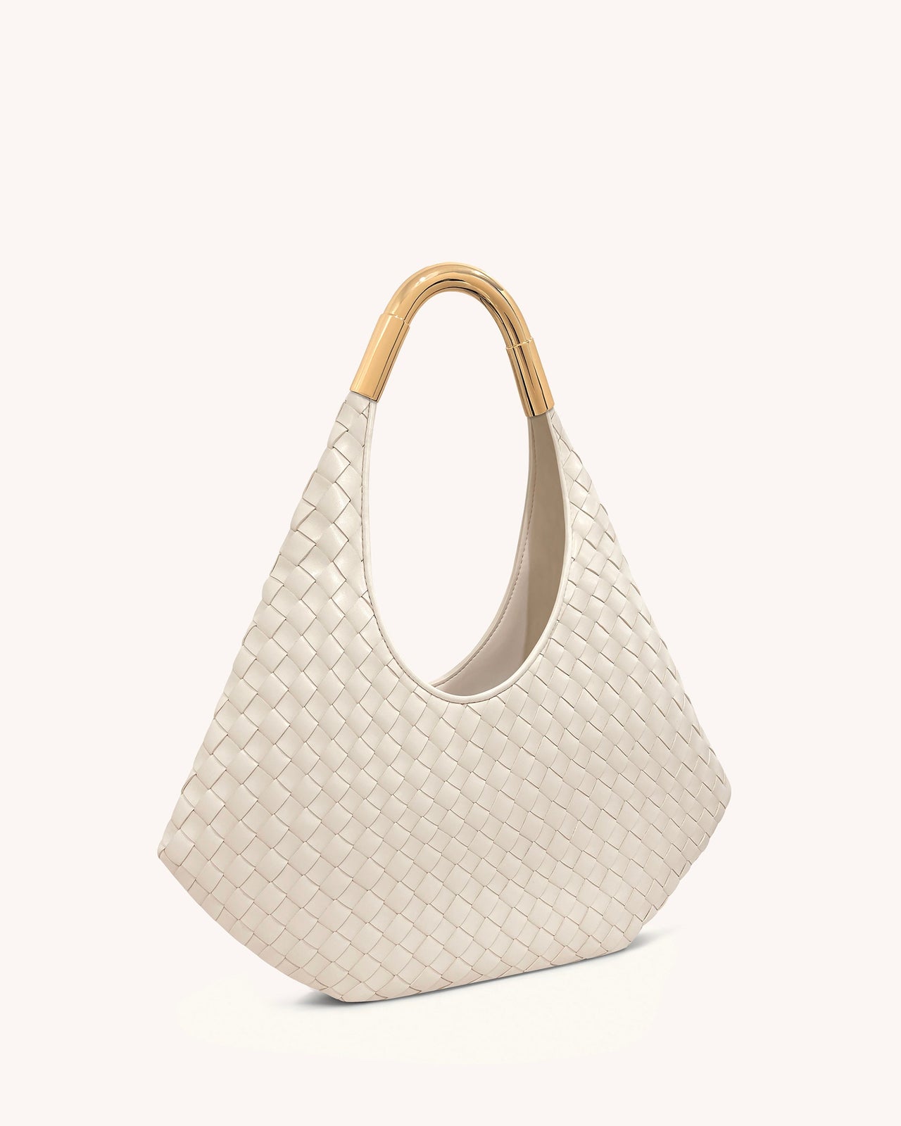 Olivia Handgeflochtene Hobo-Tasche mit Metallgriff – Weiß