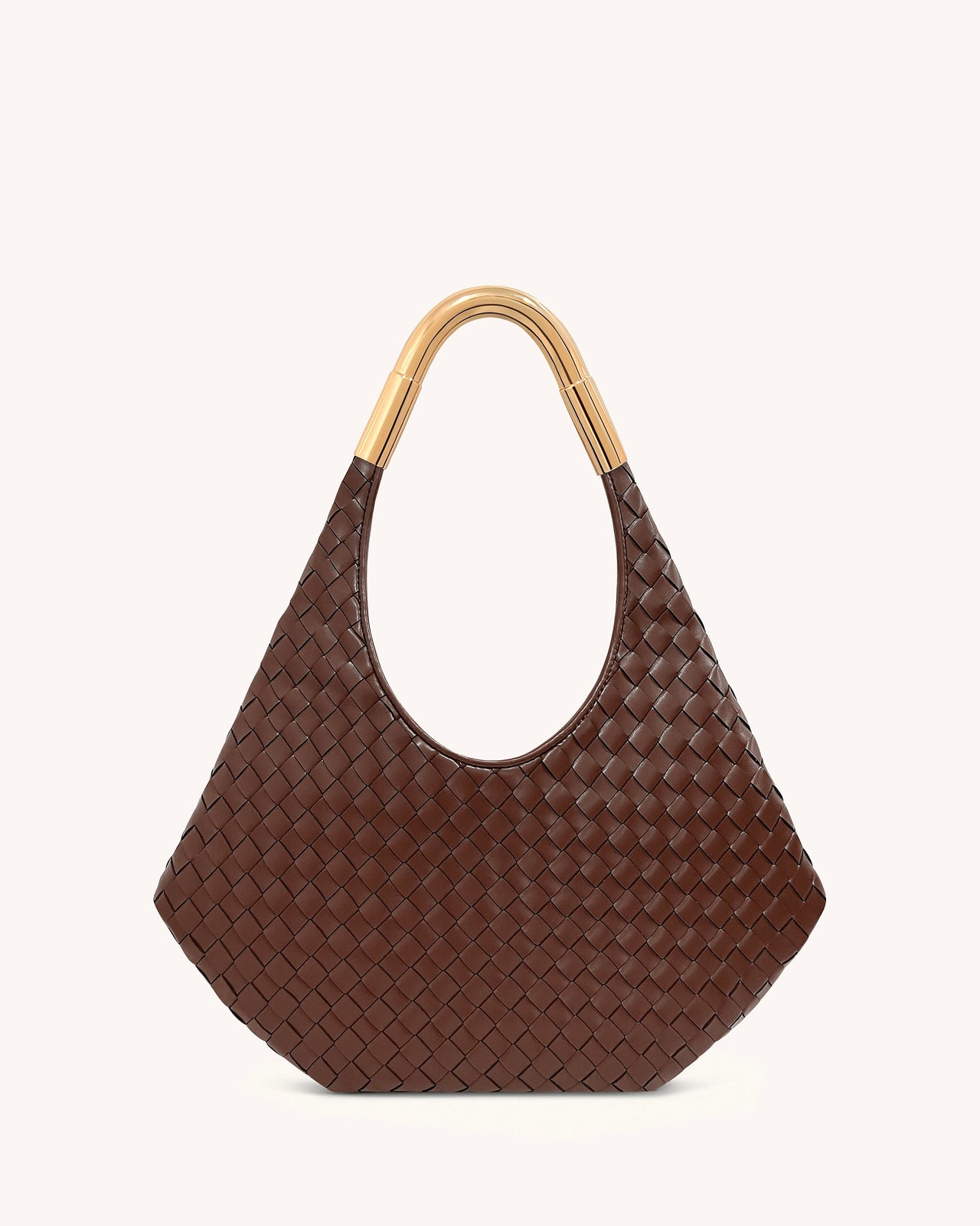 Olivia Handgeflochtene Hobo-Tasche mit Metallgriff – Braun