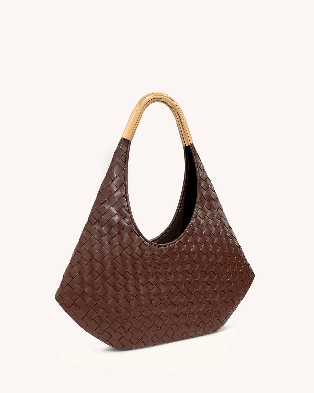 Olivia Handgeflochtene Hobo-Tasche mit Metallgriff – Braun