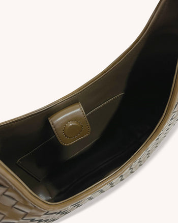 Olivia Handgewebte Hobo-Tasche mit Metallgriff – Olivgrün