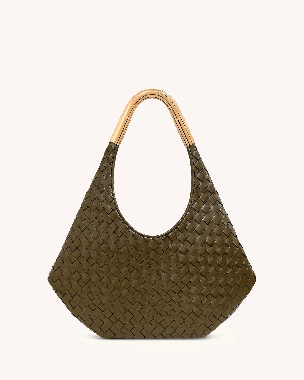 Olivia Handgewebte Hobo-Tasche mit Metallgriff – Olivgrün