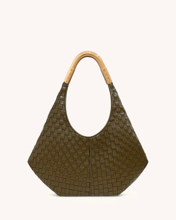 Olivia Handgewebte Hobo-Tasche mit Metallgriff – Olivgrün