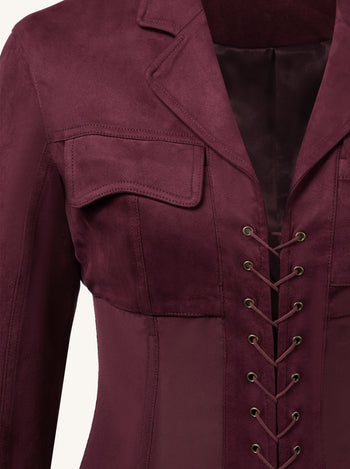 Mini-Kleid mit Korsett-Jacke aus Kunstwildleder - Dunkelrot