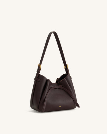 Mabel Schultertasche mit weicher Schleife - Dunkelbraun