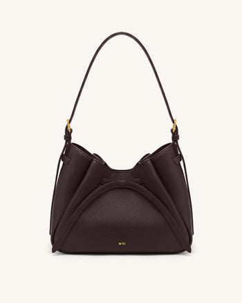 Mabel Schultertasche mit weicher Schleife - Dunkelbraun
