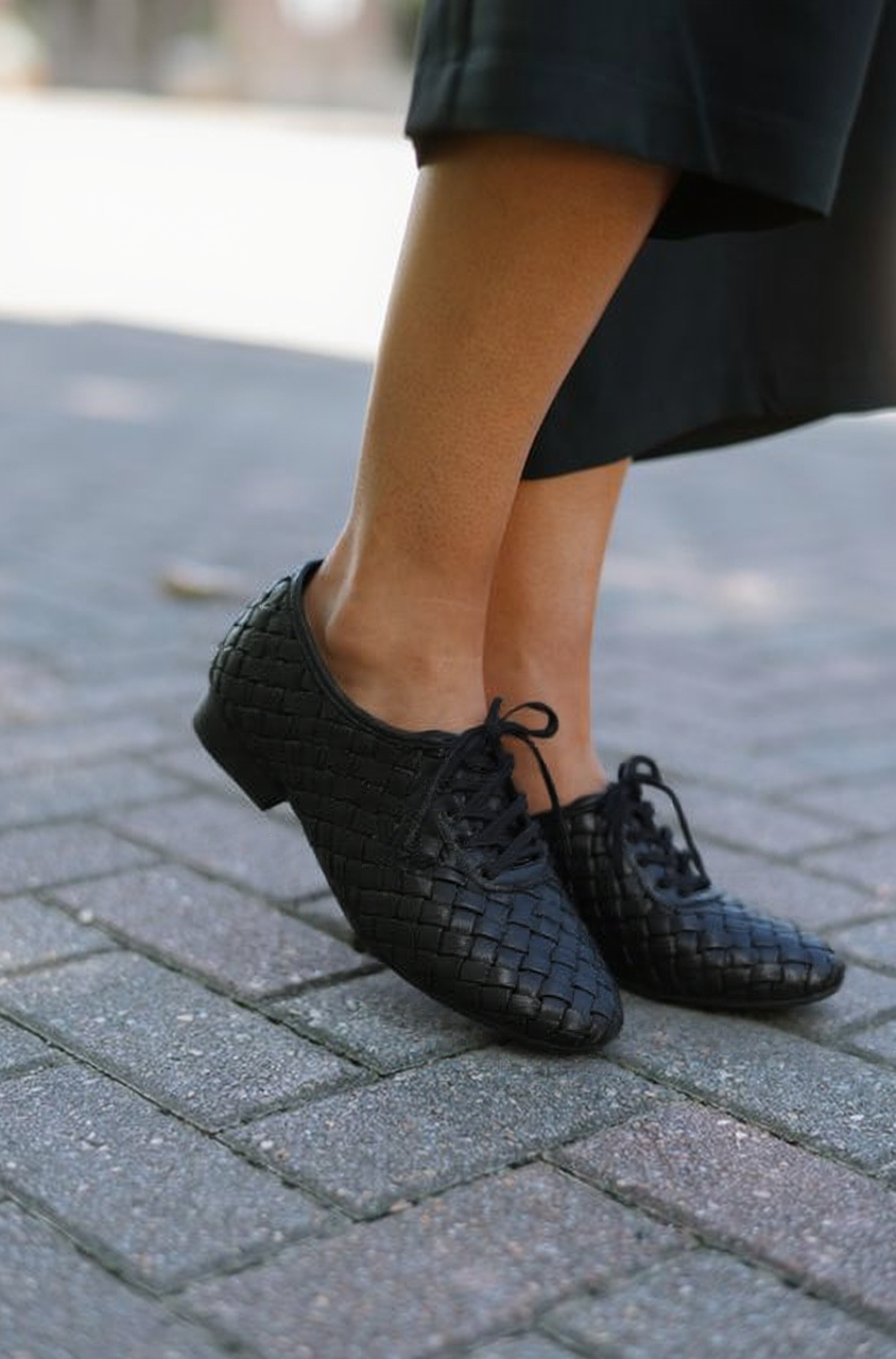 Kayla Geflochtene Riemen Ballerinas - Schwarz