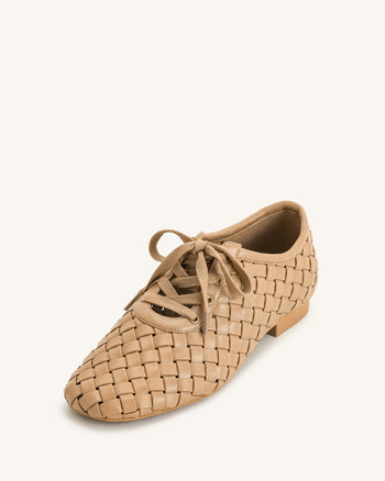 Kayla Geflochtene Riemen-Flatschuhe - Apricot