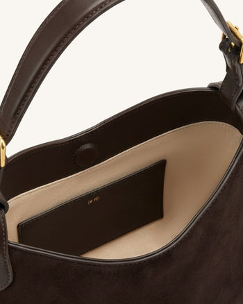 Velora Lässige Schultertasche aus Wildlederimitat - Dunkelbraun