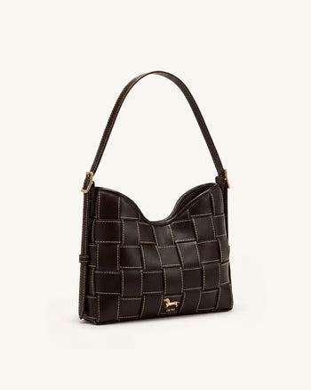 Nadine Gewebte Dackel-Hobo-Tasche – Dunkelbraun