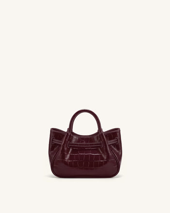 Maeve Mini-Satchel-Tasche mit Dackel-Anhänger - Burgunderrot in Krokodiloptik
