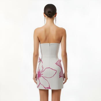 Minikleid mit rosa Blumenapplikationen – Weiß/Rosa