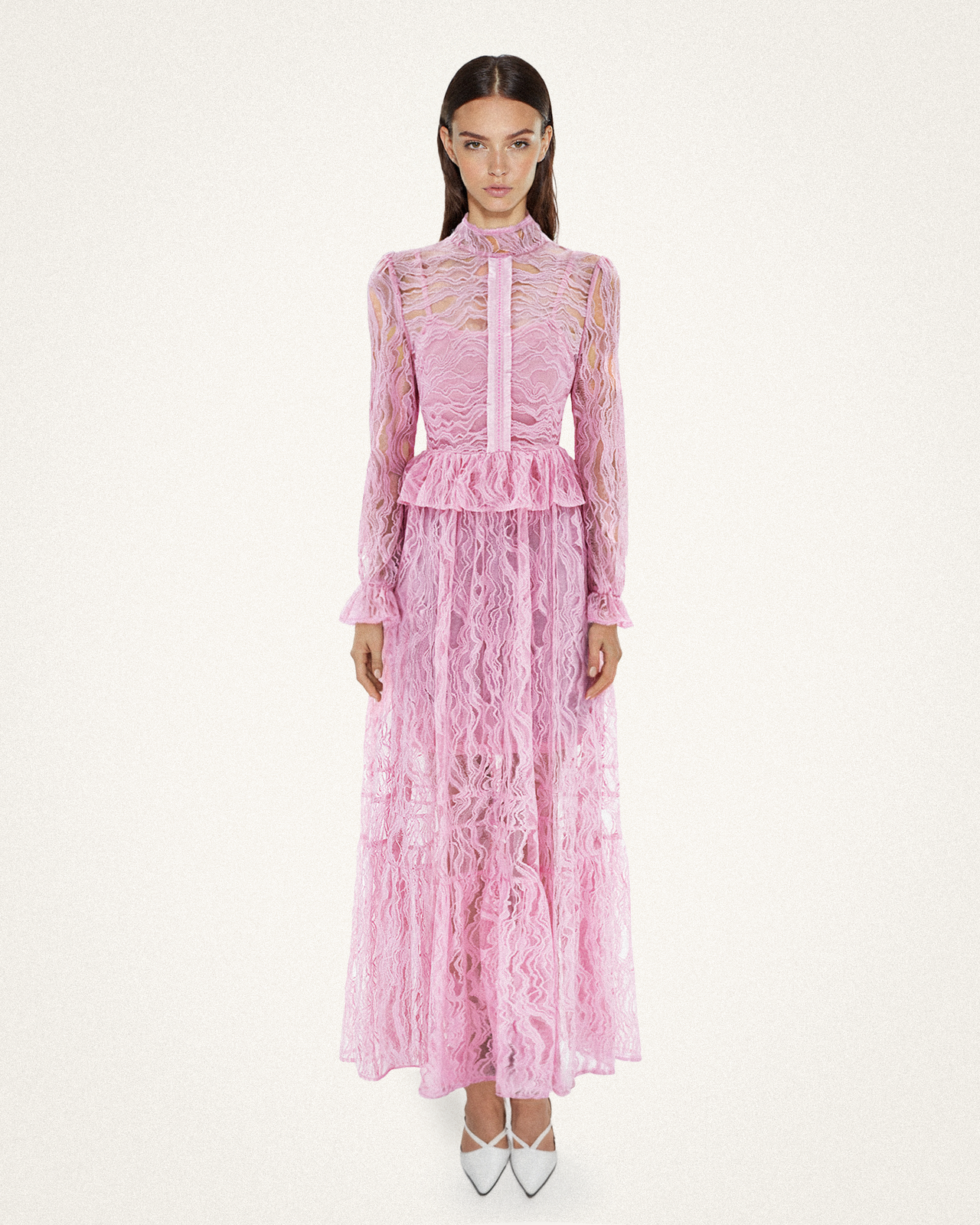 Romantisches Spitzenlangkleid - Rosa