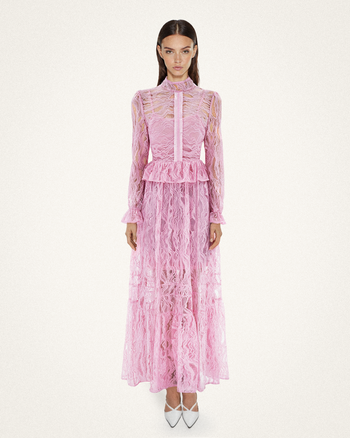 Romantisches Spitzenlangkleid - Rosa
