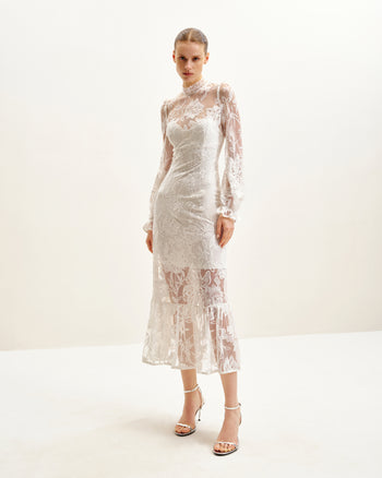 Elegantes Midikleid aus Spitze - Weiß