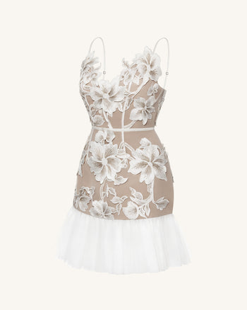 Blumen Trägerkleid Minikleid - Weiß