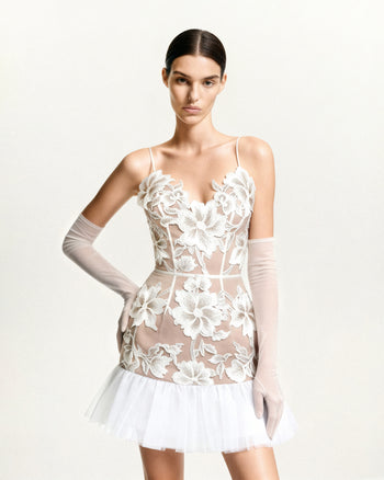 Blumen Trägerkleid Minikleid - Weiß