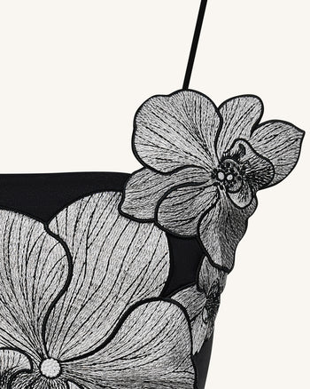 Orchideen Applikations Minikleid - Schwarz/Silber
