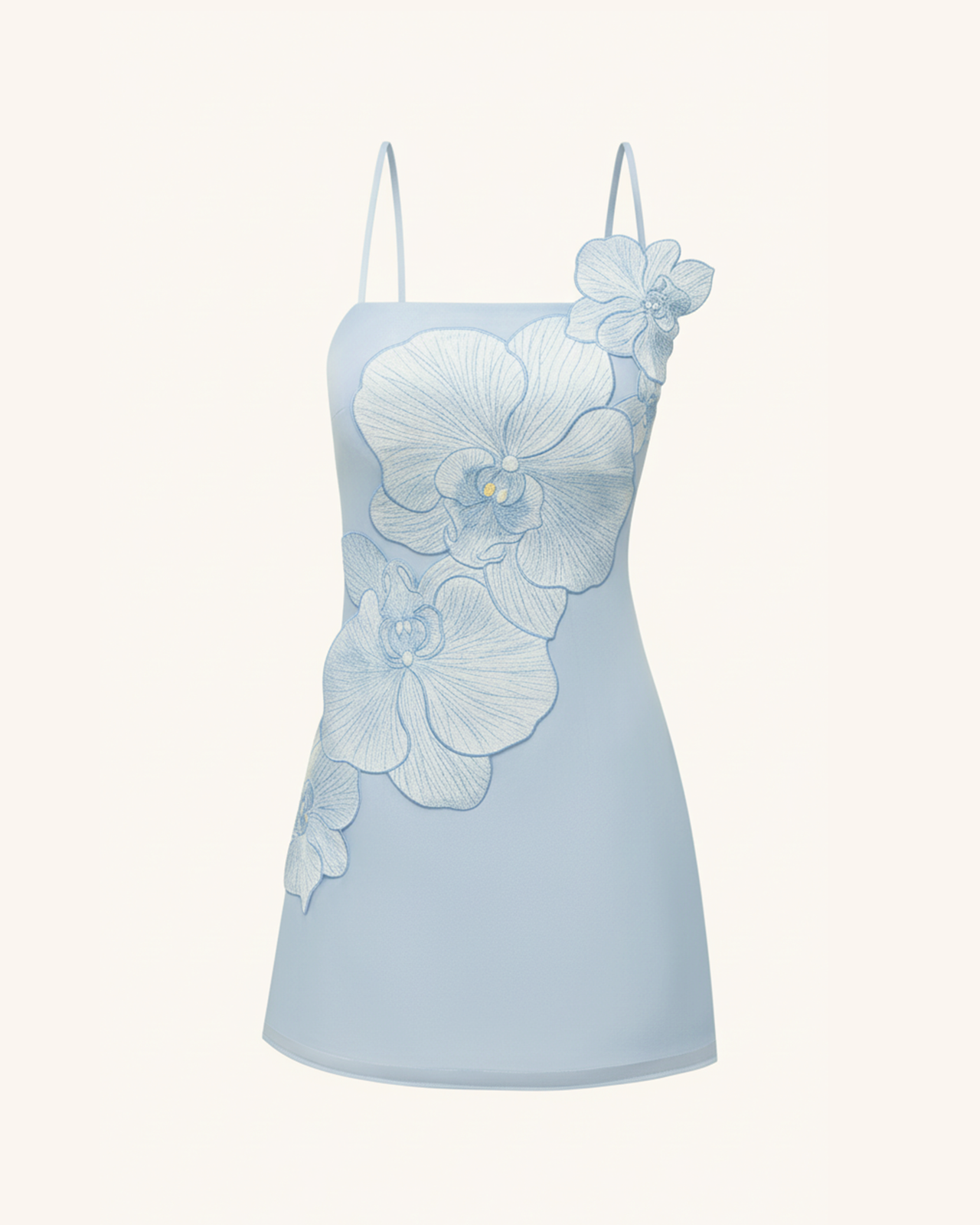 Minikleid mit Orchideen-Applikation - Blau