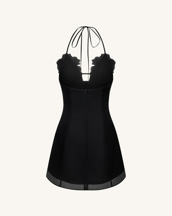 Blumen besticktes Minikleid - Schwarz