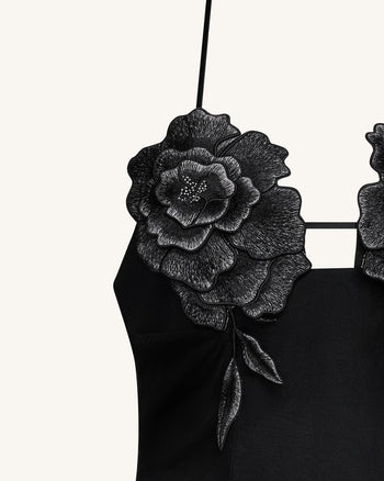 Blumen besticktes Minikleid - Schwarz