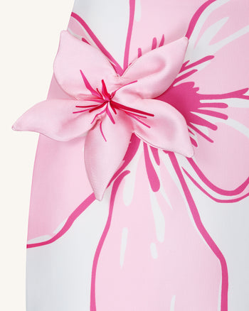 Minikleid mit rosa Blumenapplikationen – Weiß/Rosa