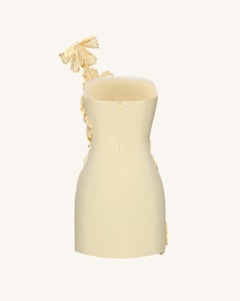 Häkel-Minikleid mit Blumenapplikation - Gelb