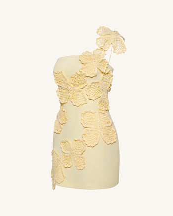 Häkel-Minikleid mit Blumenapplikation - Gelb