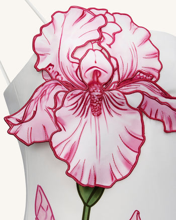 Iris-Applikations-Minikleid – Weiß