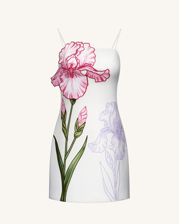 Iris-Applikations-Minikleid – Weiß