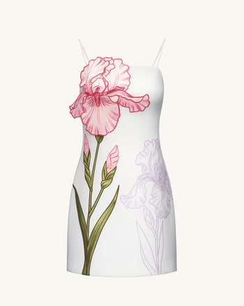 Iris-Applikations-Minikleid – Weiß