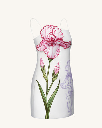 Iris-Applikations-Minikleid – Weiß