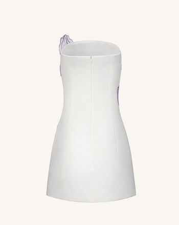 Schulterfreies Kleid mit Irisblumenmuster – Weiß