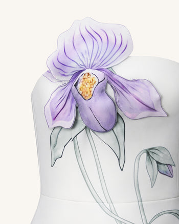 Slipper-Orchideen-Applikation Minikleid – Weiß