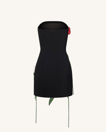 Tulpen-Applikation trägerloses Kleid - Schwarz