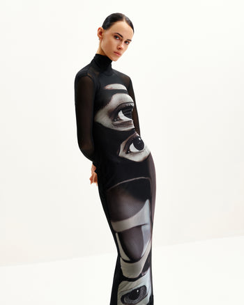 Sophia Kleid mit Augenmuster aus Mesh - Schwarz/Weiß