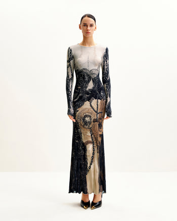 Isabella Kleid mit Vintage-Print - Braun & Schwarz