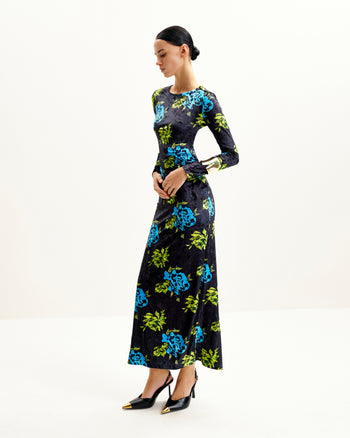 Zoe Lebendige Blumen Langarmkleid - Mehrfarbig